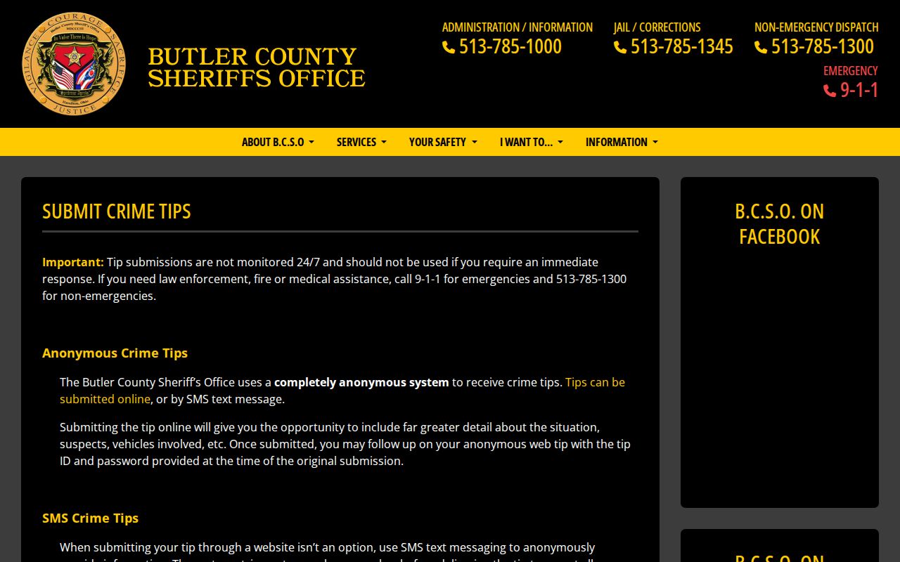 Butler County anonymous wanted-person tip submission page
