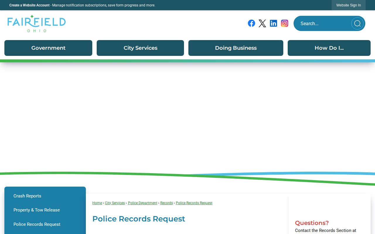 Fairfield Police Records Request for Fairfield arrest and incident records