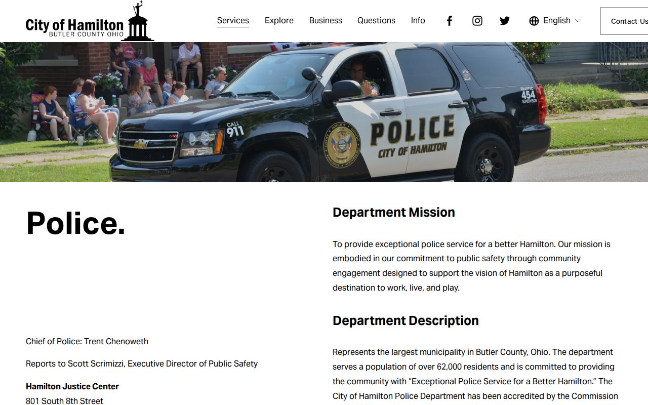 Hamilton Police Department records contact for Hamilton arrest records